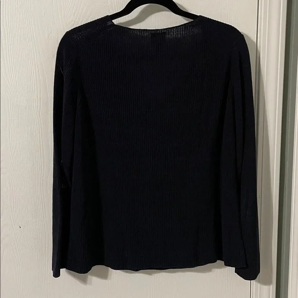 Eileen Fisher Silk Blend Like New Santana Knit V-Neck Navy Sweater Size Large - Picture 5 of 6
